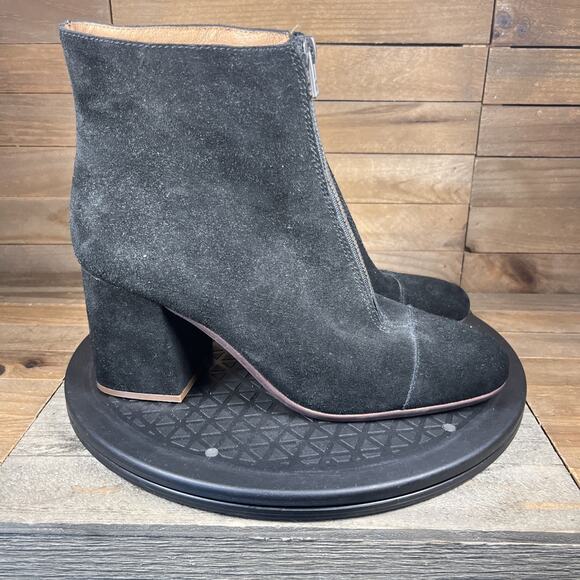 Madewell Womens Size 8.5 The Amalia Black Suede Front Zip Block Heel Ankle Boot - Picture 1 of 10
